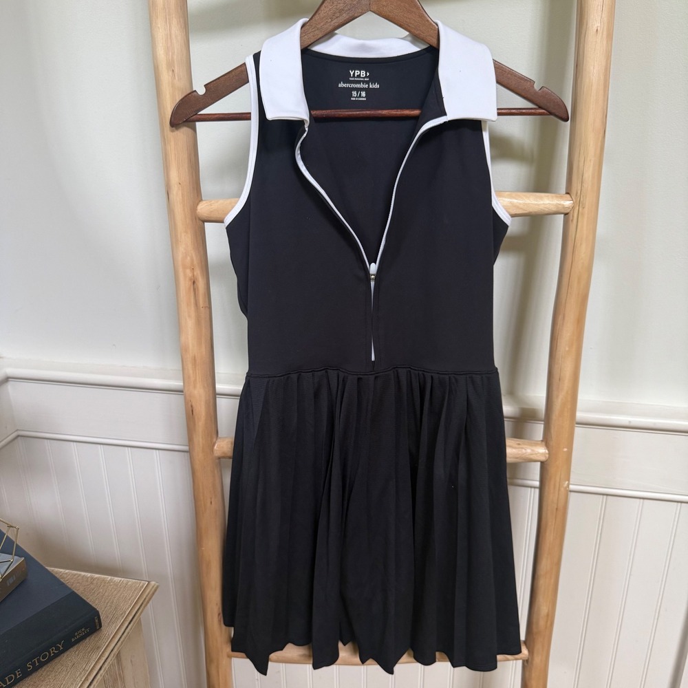 NEW Abercrombie Kids YPB Black Quarter Zip Pleated Active Tennis Dress 15/16